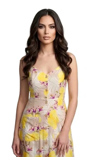 NWOT Lemon Floral Midi Linen Blend Dress thumbnail 1