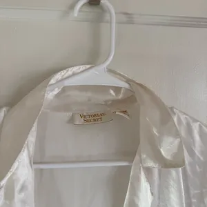 Victoria's Secret Ivory Satin Button-Up Sleep Shirt thumbnail 3
