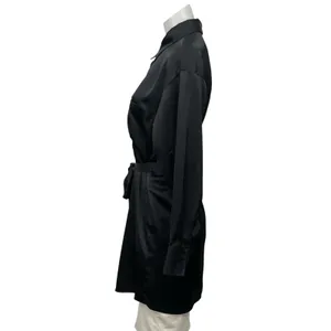 Abercrombie & Fitch Black Satin Long Sleeve Belted Button Down Shirt Dress Sz S thumbnail 2