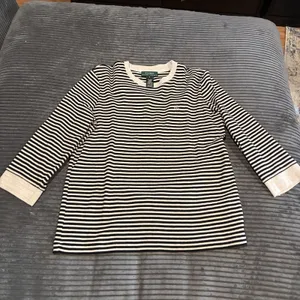VTG Lauren Ralph Lauren Womens Medium Striped Top Black and Light Beige thumbnail 2