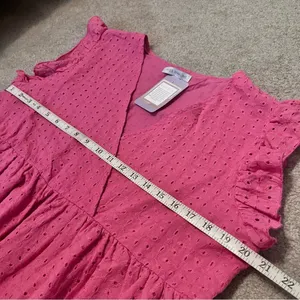 Women’s Pink Eyelet V-Neck Mini Dress thumbnail 9