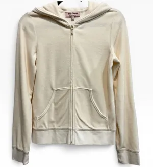 Juicy Couture‎ Y2K Cream Velour Zip Hoodie Pineapple Graphic Gold J Zip Medium thumbnail 1