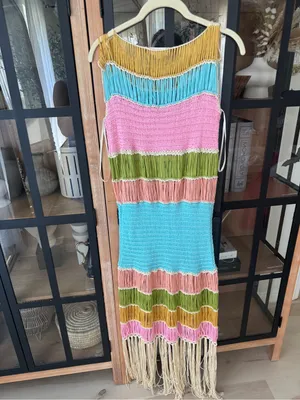 Mable fringe crochet dress Vacation Worthy Maxi Coverup colorful resortwear aqua thumbnail 5