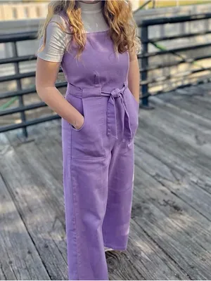Copper Key Lilac Wide-Leg Crop Jumpsuit with Tie Waist thumbnail 4