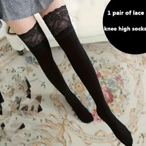 Cozy Black Lace Knee High Socks Soft Warm‎ Over the Knee One Size thumbnail 14