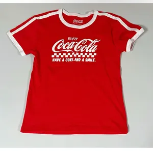 Red White Coca-Cola Graphic Ringer Tee T-Shirt Short Sleeve Top Blouse Size S ❤️✨ thumbnail 1
