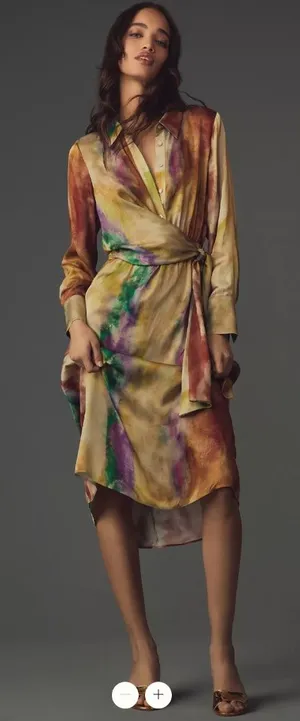 By Anthropologie Long-Sleeve Tie-Front Midi Shirt Dress thumbnail 1