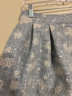 LENA Blue Tweed Floral Sequin Corset Bustier Top & Pleated Skirt Set S thumbnail 8
