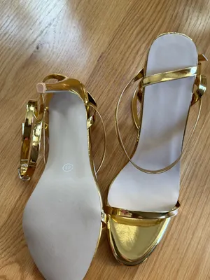 Gold Metallic Strappy Heels Size 41 Women’s Ankle Strap Stiletto Sandals thumbnail 1