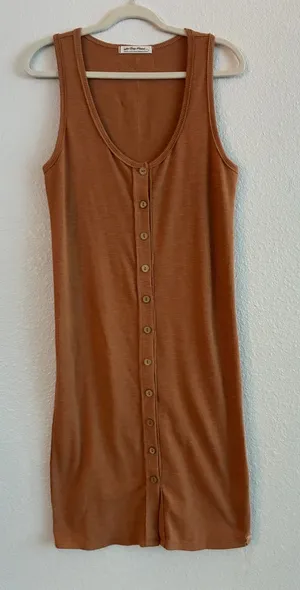 We the Free | Free People | Ribbed Button-Front Tank Dress in Brown | Medium thumbnail 1