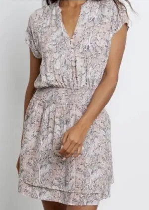 Rails Karla Watercolor‎ Snakeskin Pink Smocked Tiered Dress Sz S thumbnail 1