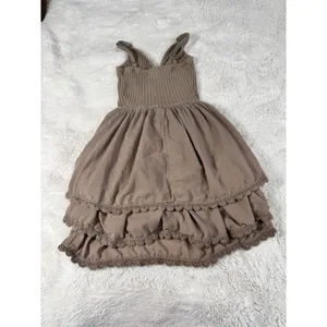 Aerie Brown Ribbed Bodice Tiered Mini Dress Crochet Trim Cottagecore Boho S thumbnail 2