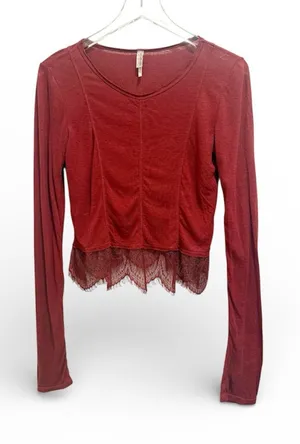 FP INTIMATELY by FREE PEOPLE Lace Trim Long Sleeve Top in Red size‎ Small thumbnail 1