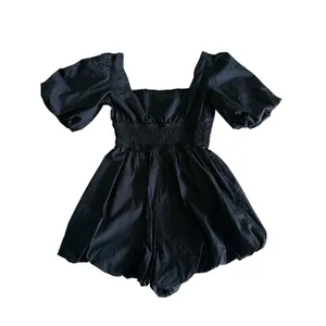 Anthropologie Maeve Puff Sleeve Smocked Romper XS Black Square-Neck Bubble Hem thumbnail 5