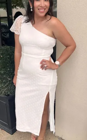 Lulus Amazing Glamour White Polka Dot Mesh One Shoulder Midi Dress Size XL NWT thumbnail 2