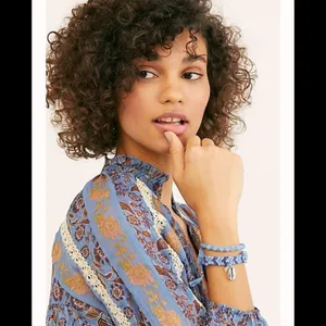 Free People Blue Woven Shell Bracelet thumbnail 3
