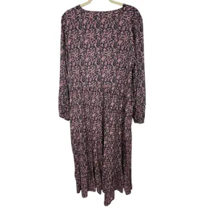 Faherty Isabella Tiered Midi Maxi Dress XL Dark Paisley Floral Long Sleeve Boho thumbnail 5