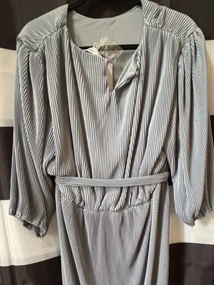 Baltic Born Dusty Blue Pleated Midi Dress with Tie Waist thumbnail 3