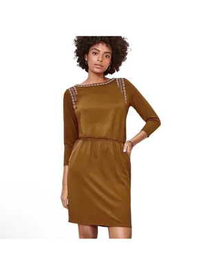 Garnet Hill Embroidered Brown Dress - Size Small thumbnail 2