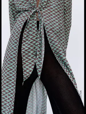 Zara 100% Cotton Mint Green & Black Chevron Tie-Front Long Shirt thumbnail 2