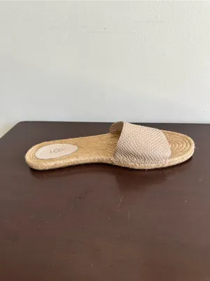 UGG Cherry Exotic Embossed Beige Leather Jute Espadrille Slides Sandals Size 9 thumbnail 5