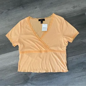 Forever 21 Ribbed Surplice Top Lace Trim Peach Plus 1X thumbnail 2