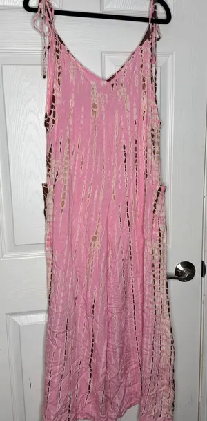 PAPAYA TREE IMPORTS Pink Tan Tie Dye Wide Leg‎ Jumpsuit thumbnail 1