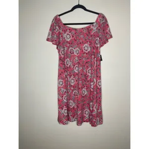 Signature by Bobbie Brooks Coral Floral Print Dress Plus Size 1X‎ Short Sleeve thumbnail 2