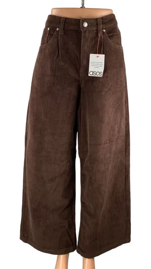 NEW ASOS Women's Brown Corduroy High Rise Wide Leg Baggy Trousers Pants Size 32 thumbnail 1