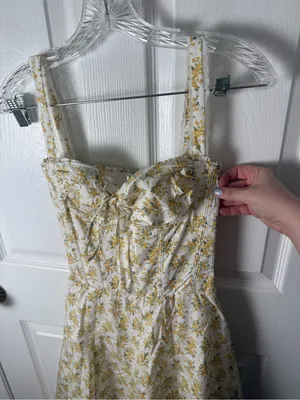 House of CB Rosalee White Vintage Floral Print Cotton Bustier Sundress XS thumbnail 5