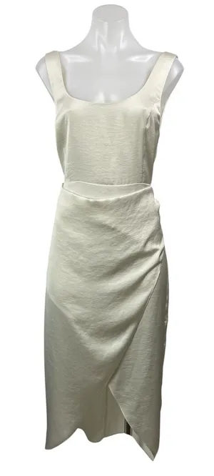 Aritzia Wilfred Saturn Womens Cream Sleeveless Satin Draped Wrap Midi Dress Sz 8 thumbnail 1