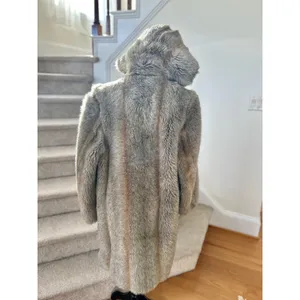 Vintage Faux Fur Taupe Brown Toggle Button Hooded Coat thumbnail 3