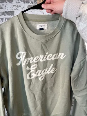 American Eagle | women sage green cropped crewneck long sleeve pullover thumbnail 1