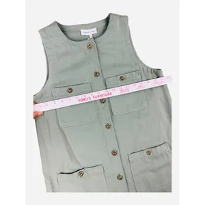 Entro Sage‎ Green Utility Shift Dress Gold Buttons Pockets Small NWT thumbnail 4