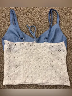 Edikted Blue and White Eyelet Bustier Tank thumbnail 2
