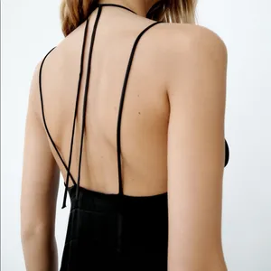 Zara MIDI SLIP SATIN DRESS Straight Neck w/ Spaghetti Straps Black Size S NEW thumbnail 9