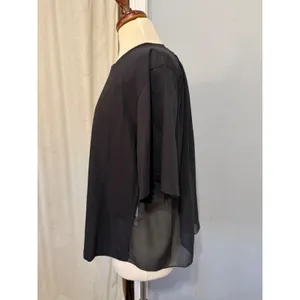 Zara Women Top Large Black Mixed Media Chiffon Sheer Back Short Sleeve Oversized thumbnail 2
