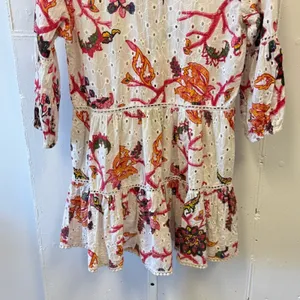 Gianni Bini 3/4 Sleeve Mini Dress‎ Babydoll Tassels Cotton Boho Floral Eyelet XS thumbnail 8