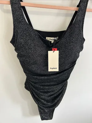 Popilush Ruched Metallic Knit Square Neck Slimming Bodysuit thumbnail 6