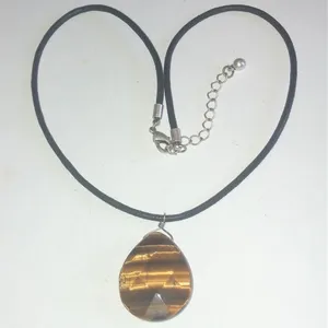 Boho Black Cord & Tigers Eye Stone Boho Pendant Necklace thumbnail 2