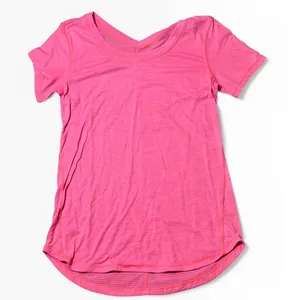 Lululemon Pink‎ Striped V-Neck Short Sleeve Athletic Top Small Lightweight Sheer thumbnail 1