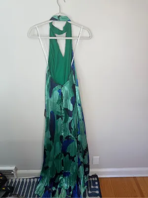 Lulus Prime Poise Green And Blue Abstract Satin Halter Maxi Dress NWT Small thumbnail 3