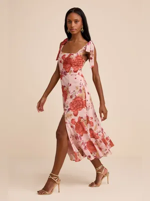 LULU’S Summer Invite Blush Pink Floral Tie-Strap Tiered Midi Dress thumbnail 4