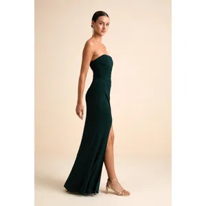 NWT Lulus Epitome of Allure Emerald Green Strapless Ruched Tulip Maxi Dress Sz M thumbnail 9
