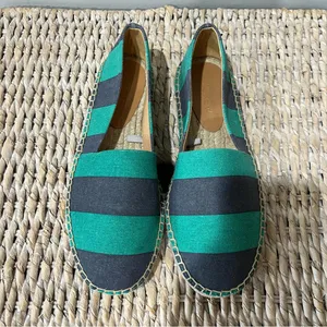 J. Crew Striped Canvas Slip-On Flat Espadrilles‎ Navy Kelly Green AW595 7 NIB thumbnail 2