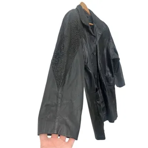 Pelle Vintage Black Leather Coat Snakeskin Detailing‎ Lined Shoulder Pads Small thumbnail 3