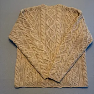 Vintage J.Crew Cable Knit Fisherman Sweater Wool Tan Beige Women Size Medium thumbnail 8