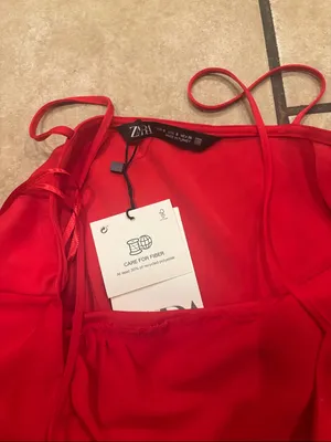 Zara Red Satin Side Slit Button Front Cocktail Dress thumbnail 3