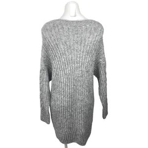 Asos Gray Cable Knit Crochet Boat Neck Long Sleeve Pullover Sweater Dress Sz 6 thumbnail 2