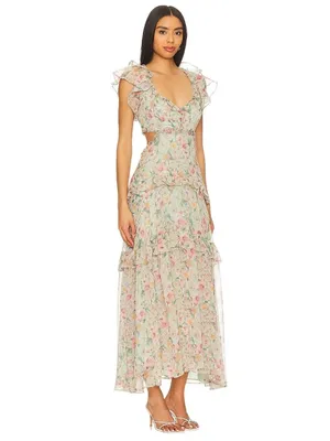 ASTR the Label Mable Dress in Light Green Floral Small New Womens Long Maxi thumbnail 2